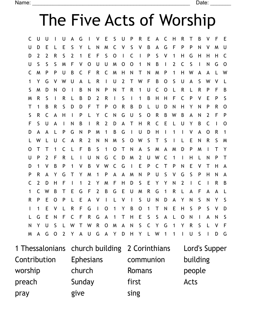 The Five Acts of Worship Word Search