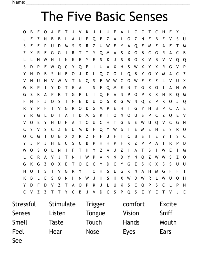 The Five Basic Senses Word Search
