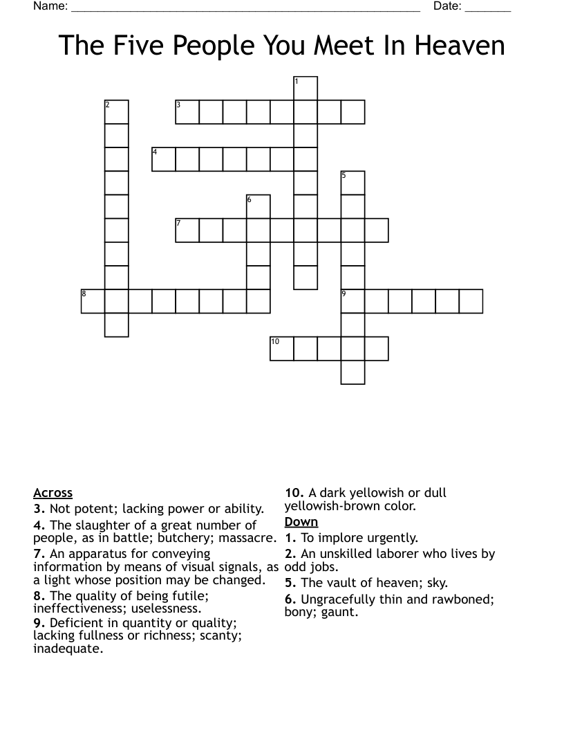 The Five People You Meet In Heaven Crossword
