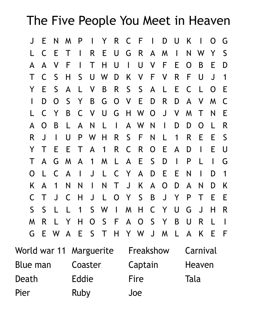 The Five People You Meet in Heaven Word Search