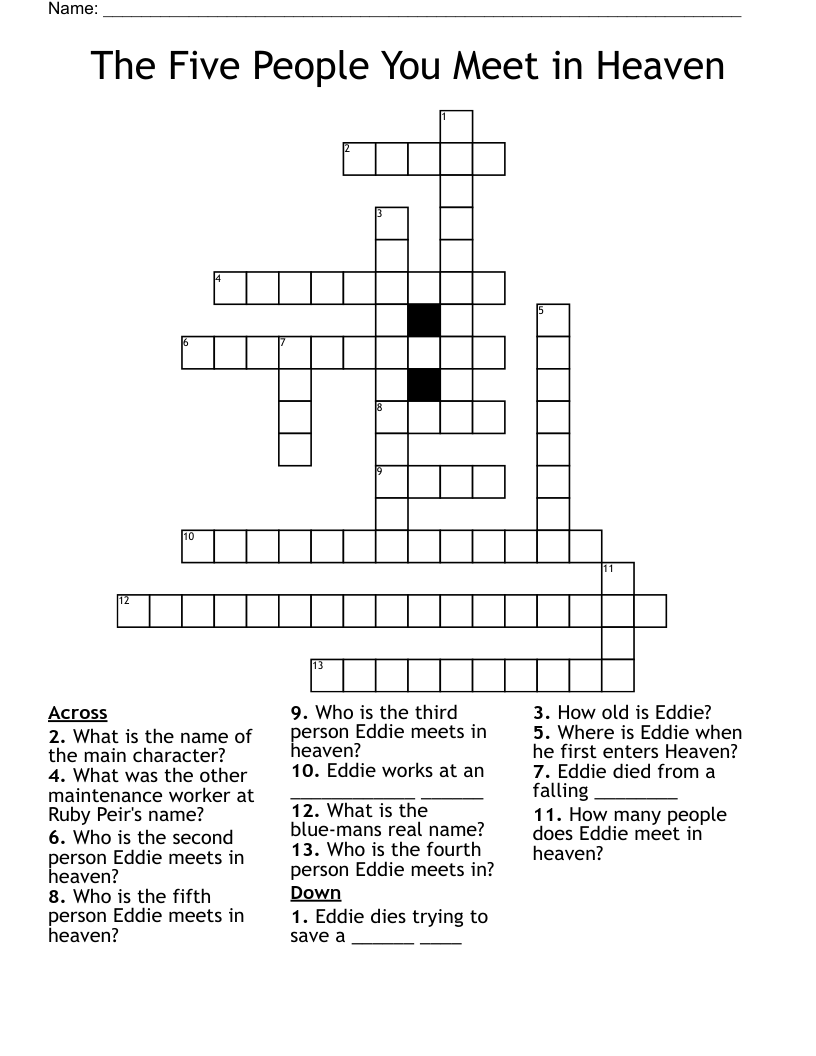 The Five People You Meet in Heaven  Crossword