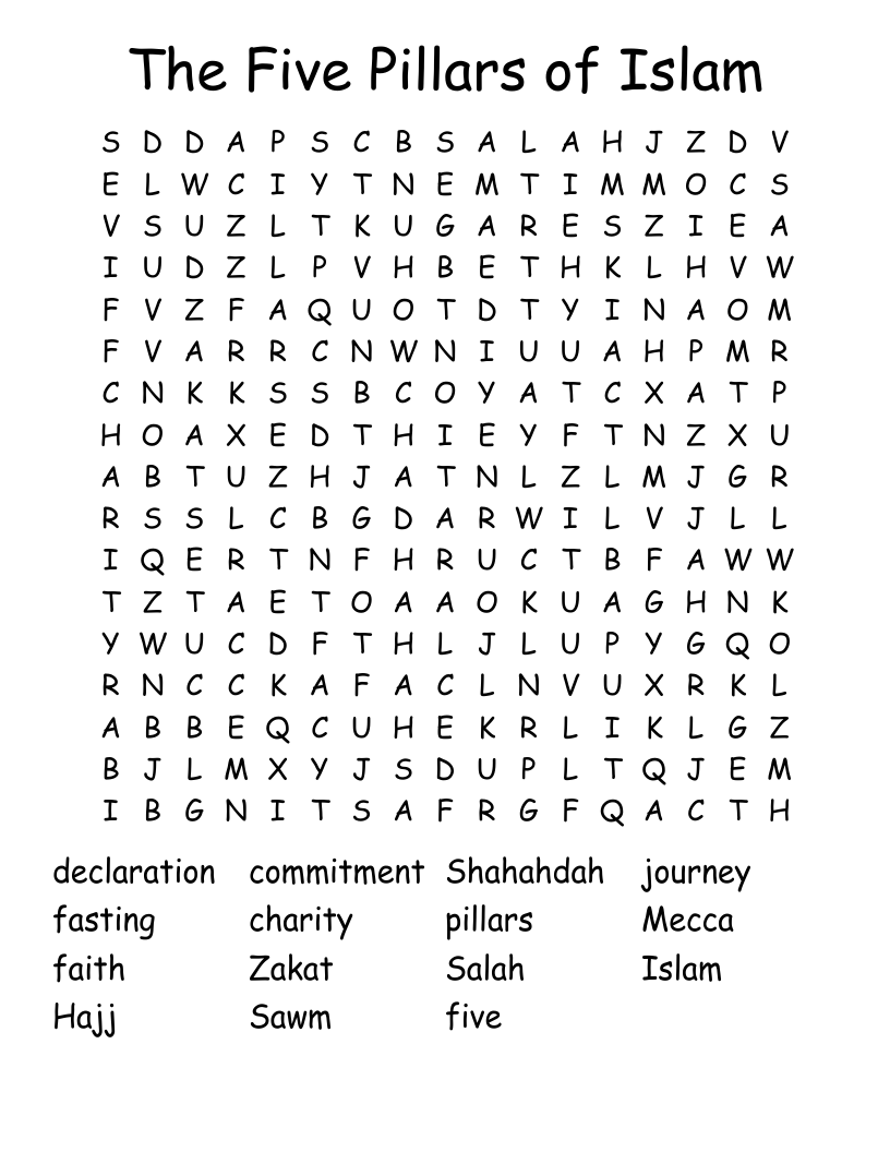 The Five Pillars of Islam Word Search