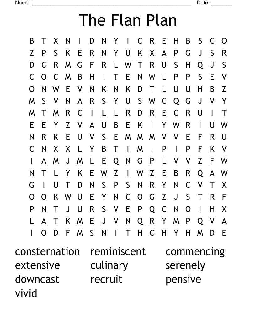 The Flan Plan Word Search