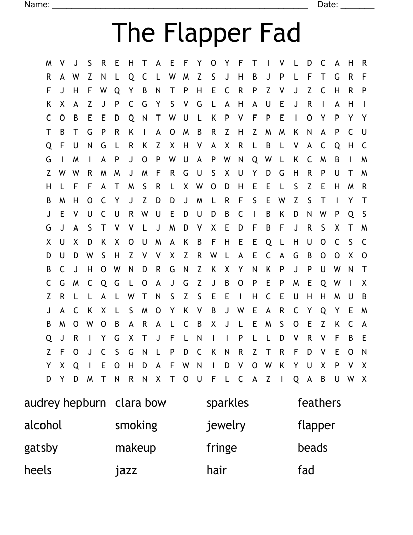 The Flapper Fad Word Search