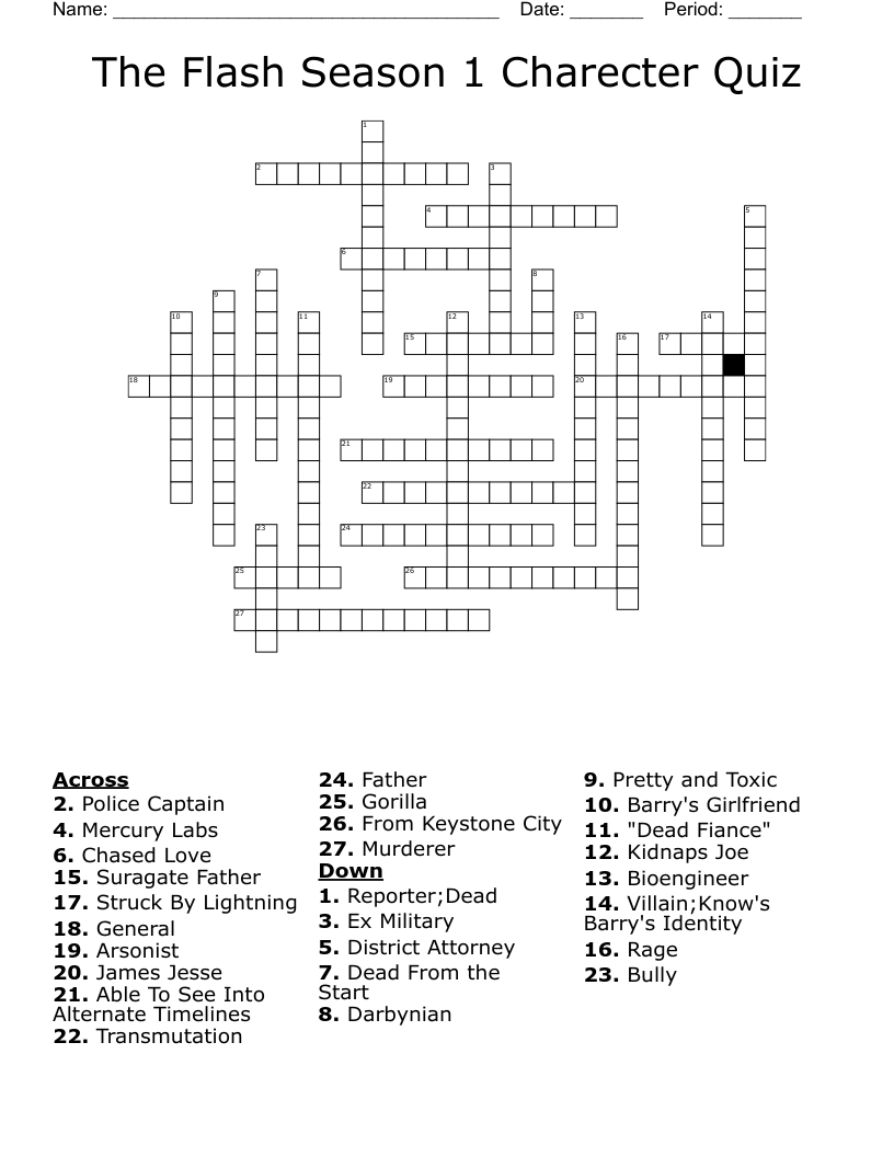 The Flash Season 1 Charecter Quiz Crossword