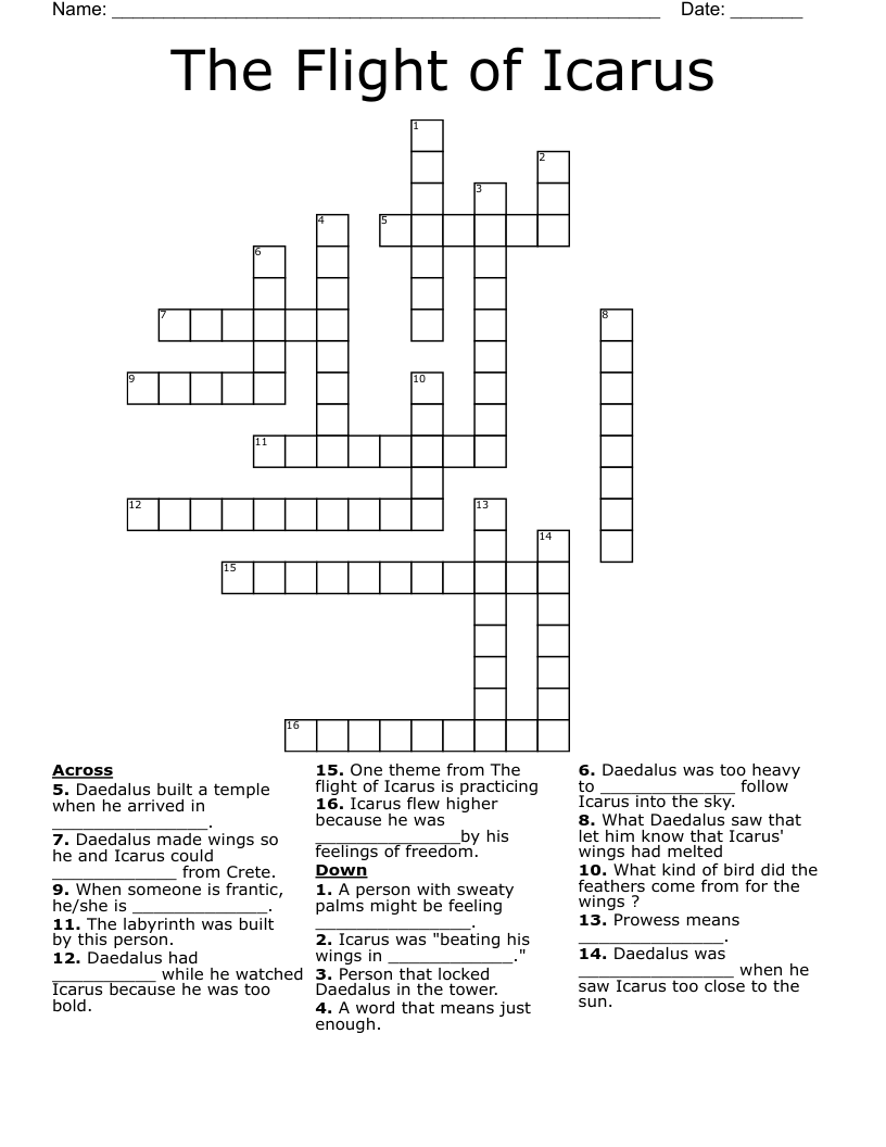 The Flight of Icarus Crossword