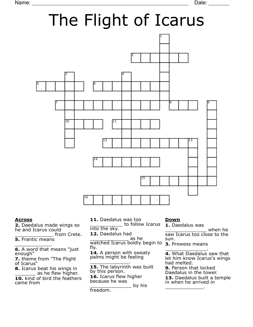 The Flight of Icarus Crossword