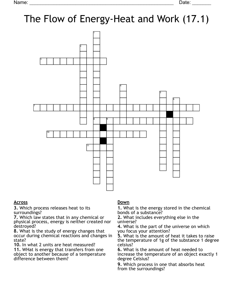 The Flow of Energy-Heat and Work (17.1) Crossword