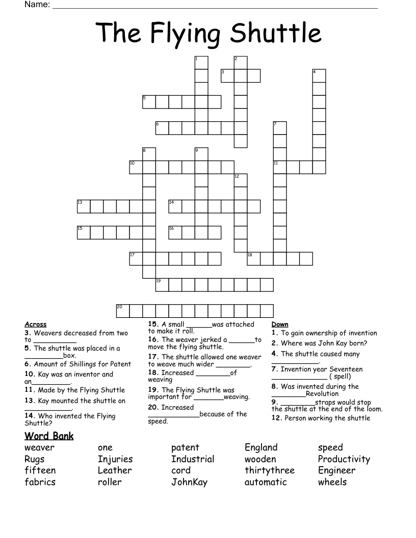 The Flying Shuttle Crossword