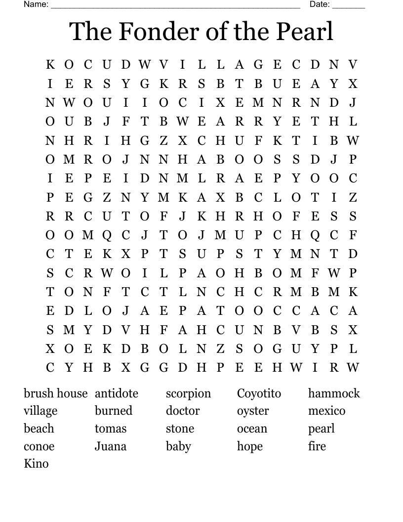 The Fonder of the Pearl Word Search