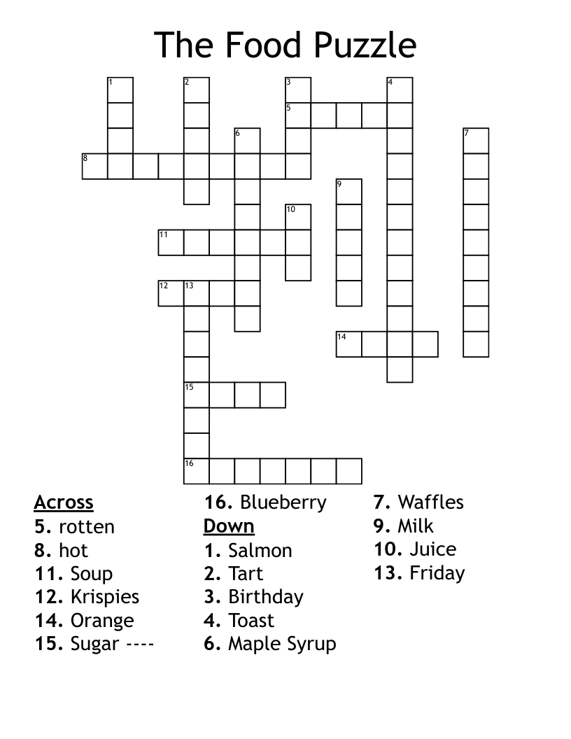 The Food Puzzle Crossword