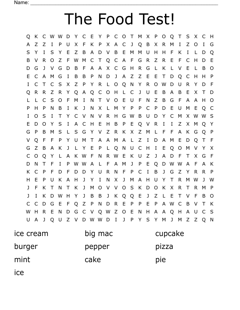 The Food Test! Word Search