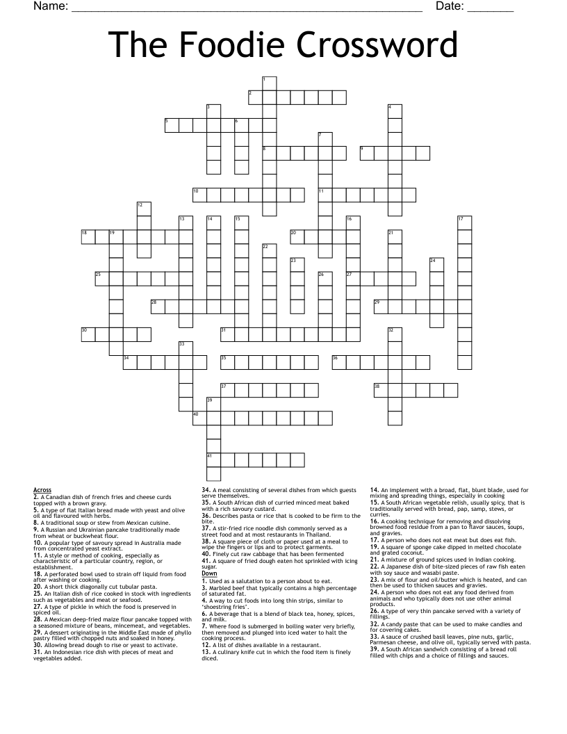 The Foodie Crossword