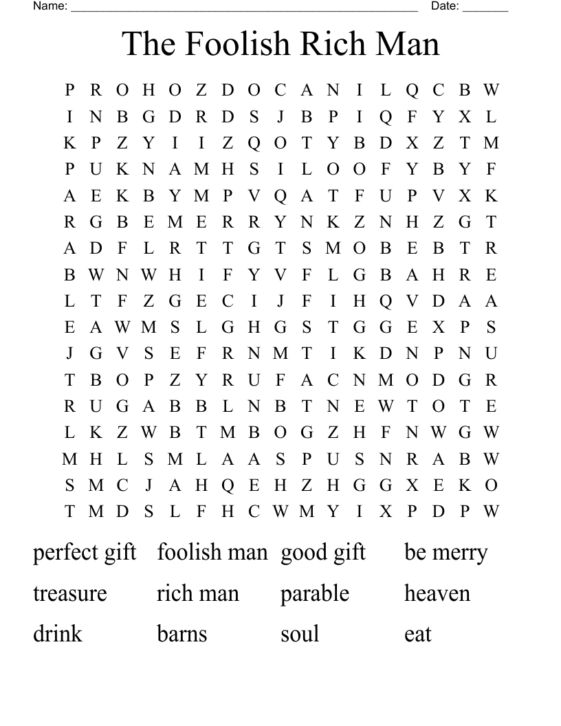 The Foolish Rich Man Word Search