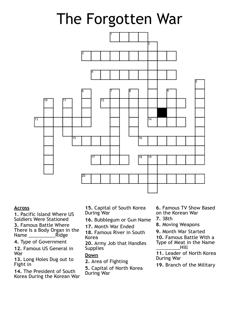 The Forgotten War Crossword
