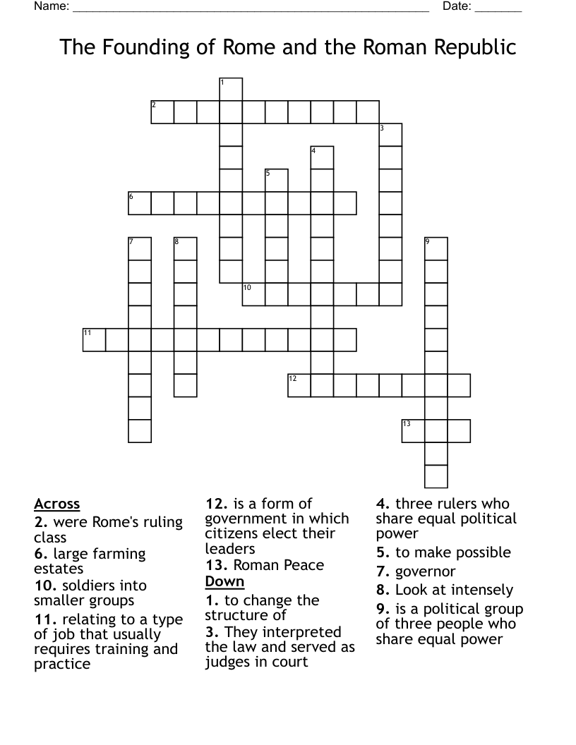 The Founding of Rome and the Roman Republic Crossword