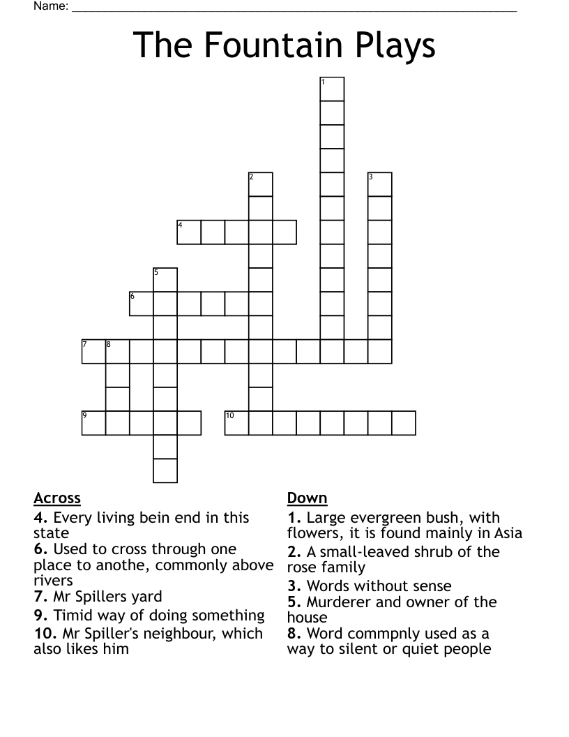 The Fountain Plays Crossword