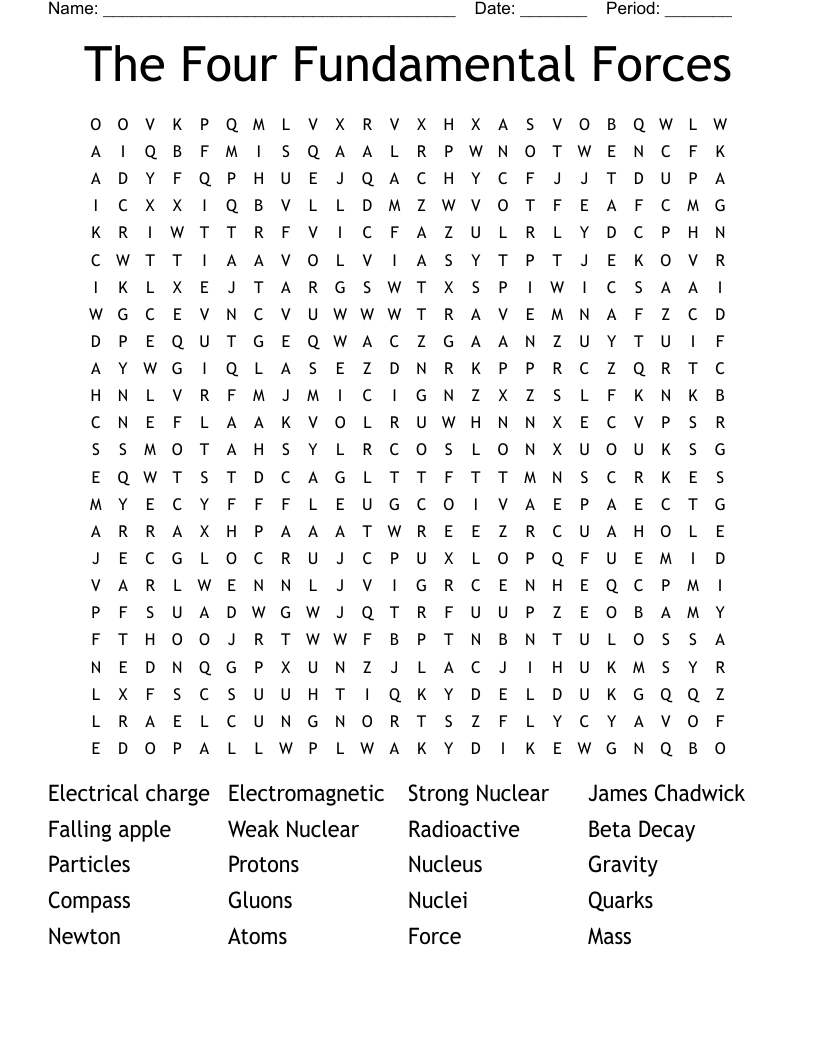The Four Fundamental Forces Word Search