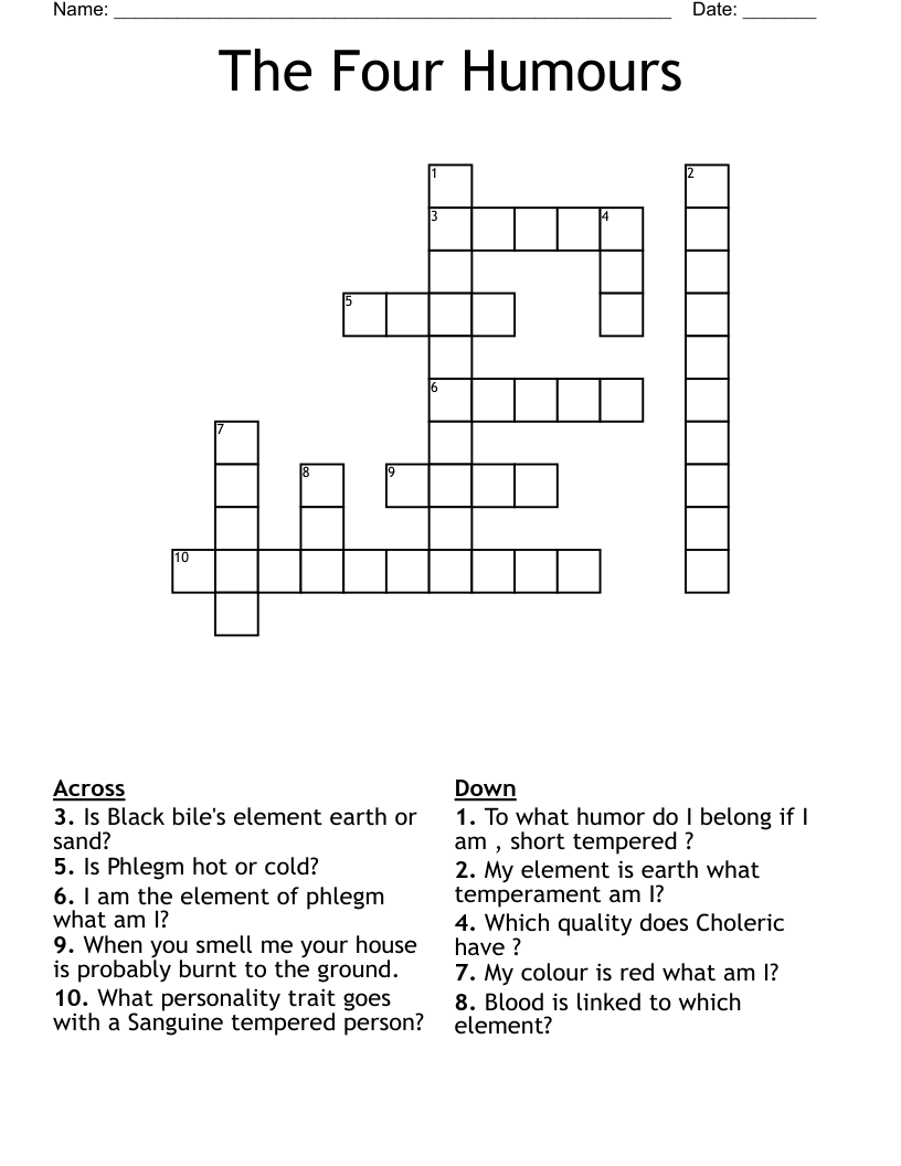 The Four Humours Crossword