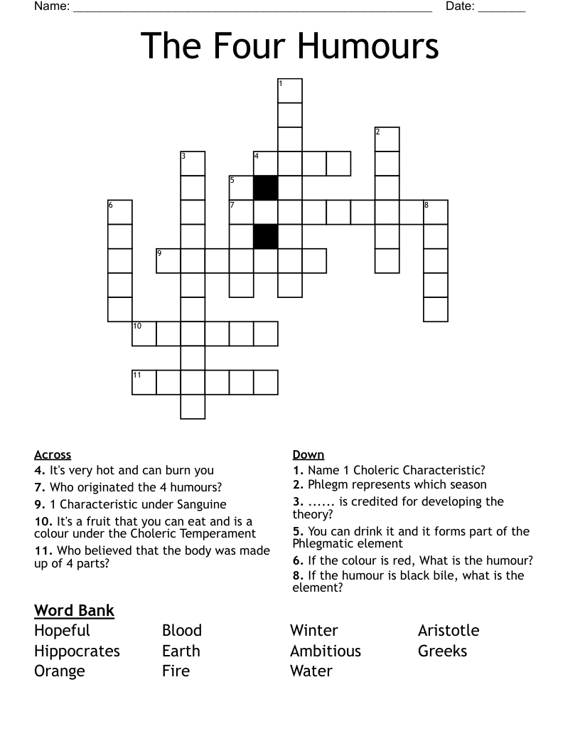 The Four Humours Crossword