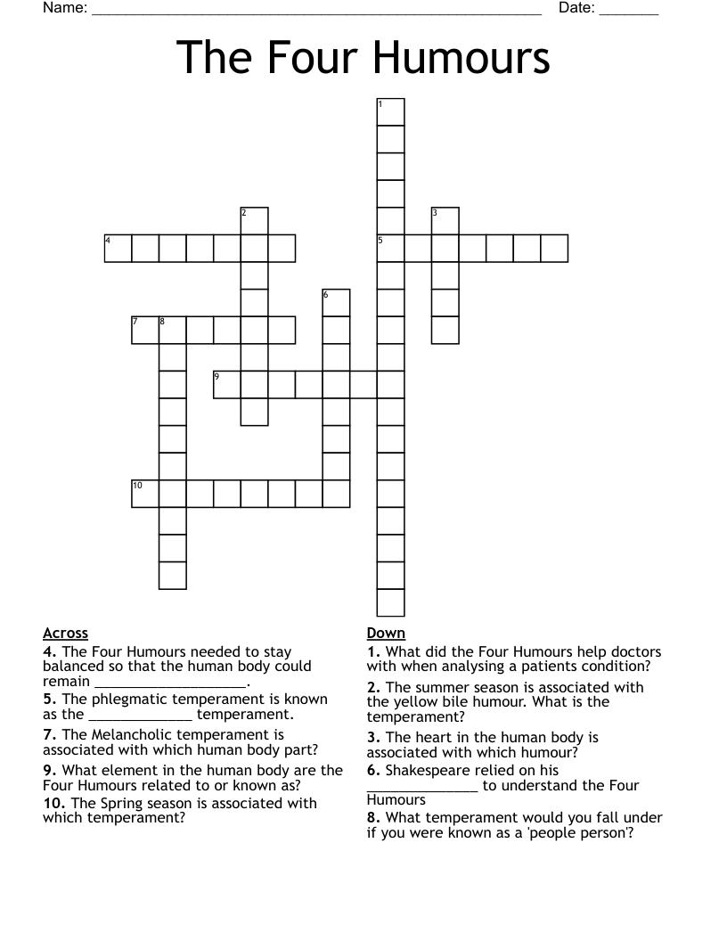 The Four Humours Crossword