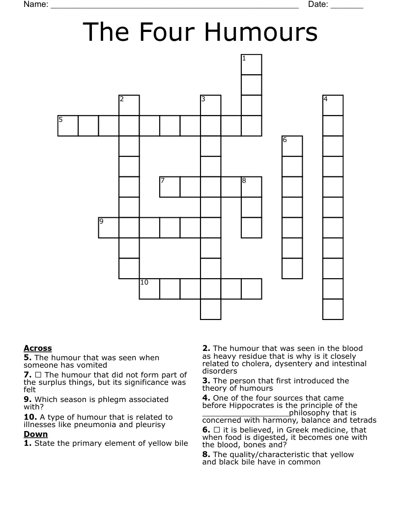The Four Humours Crossword