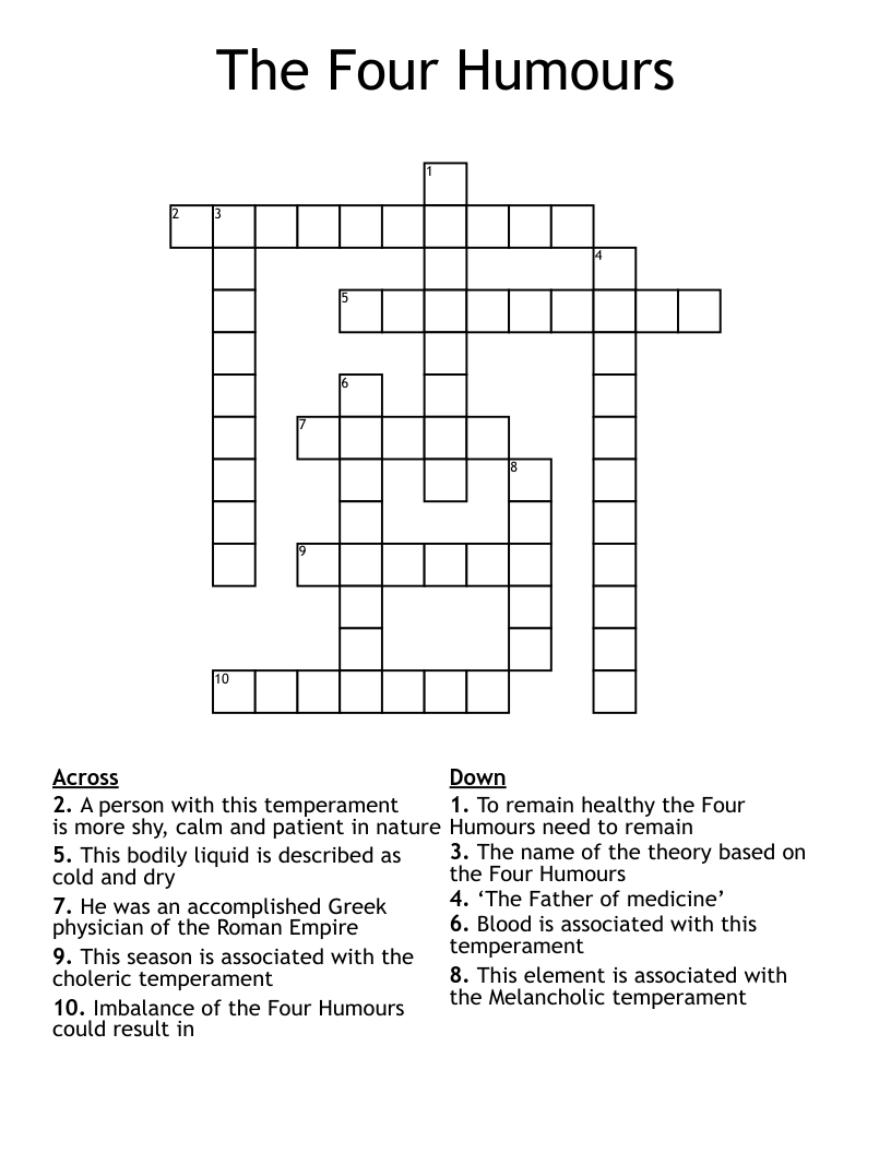 The Four Humours Crossword