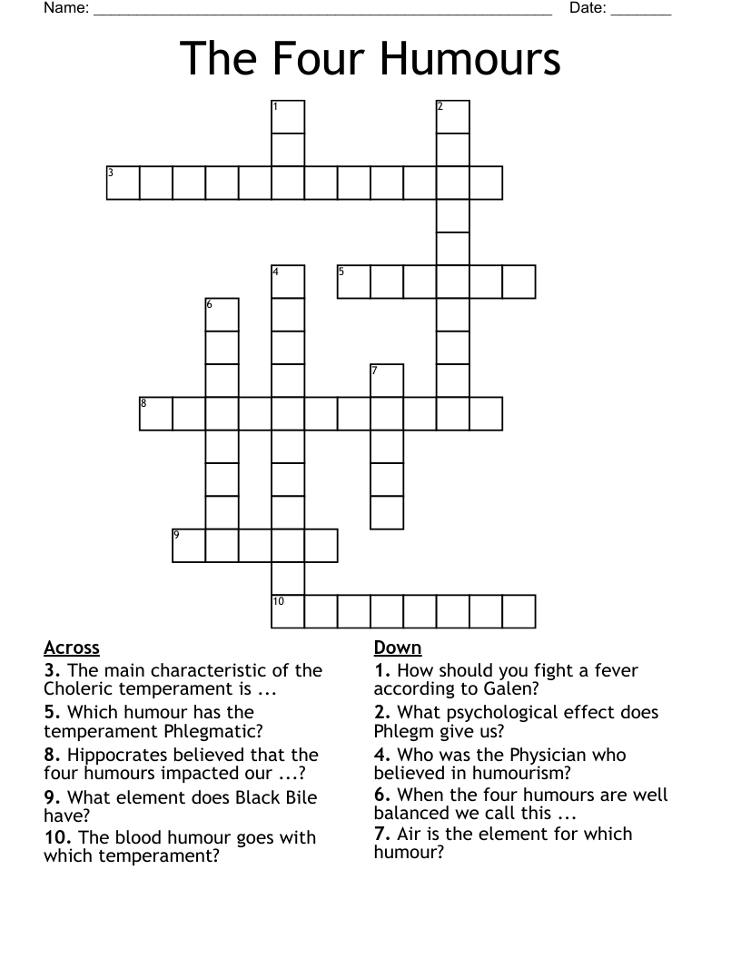 The Four Humours Crossword
