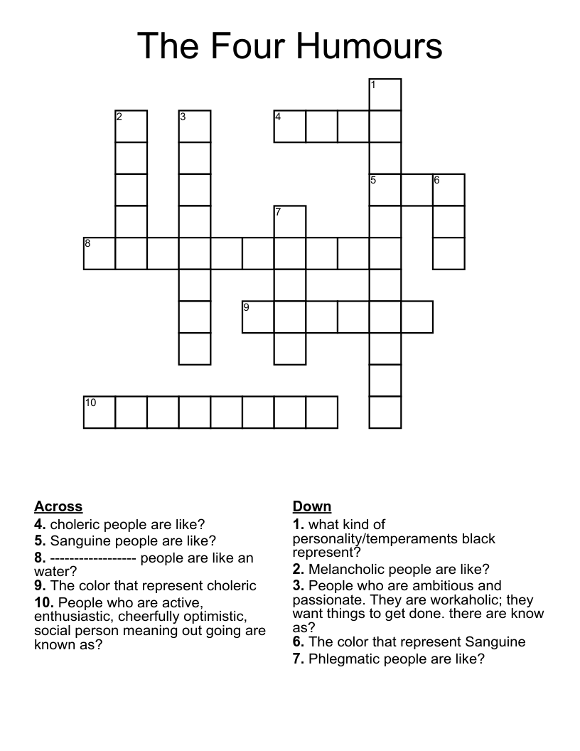 The Four Humours Crossword