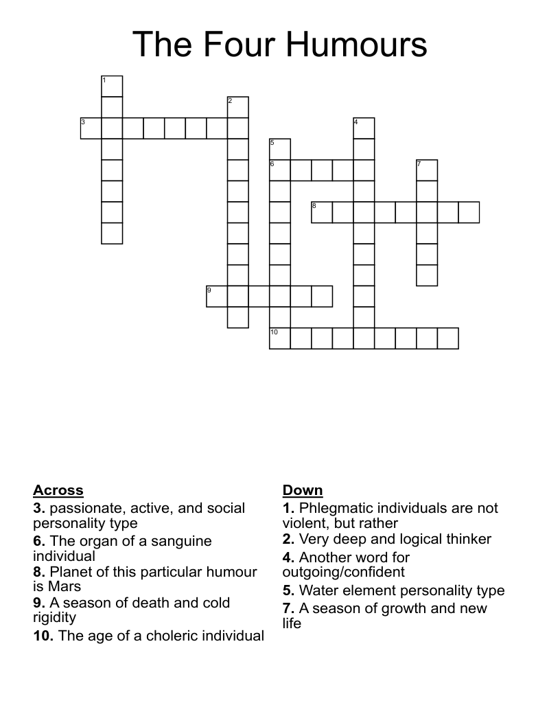 The Four Humours Crossword