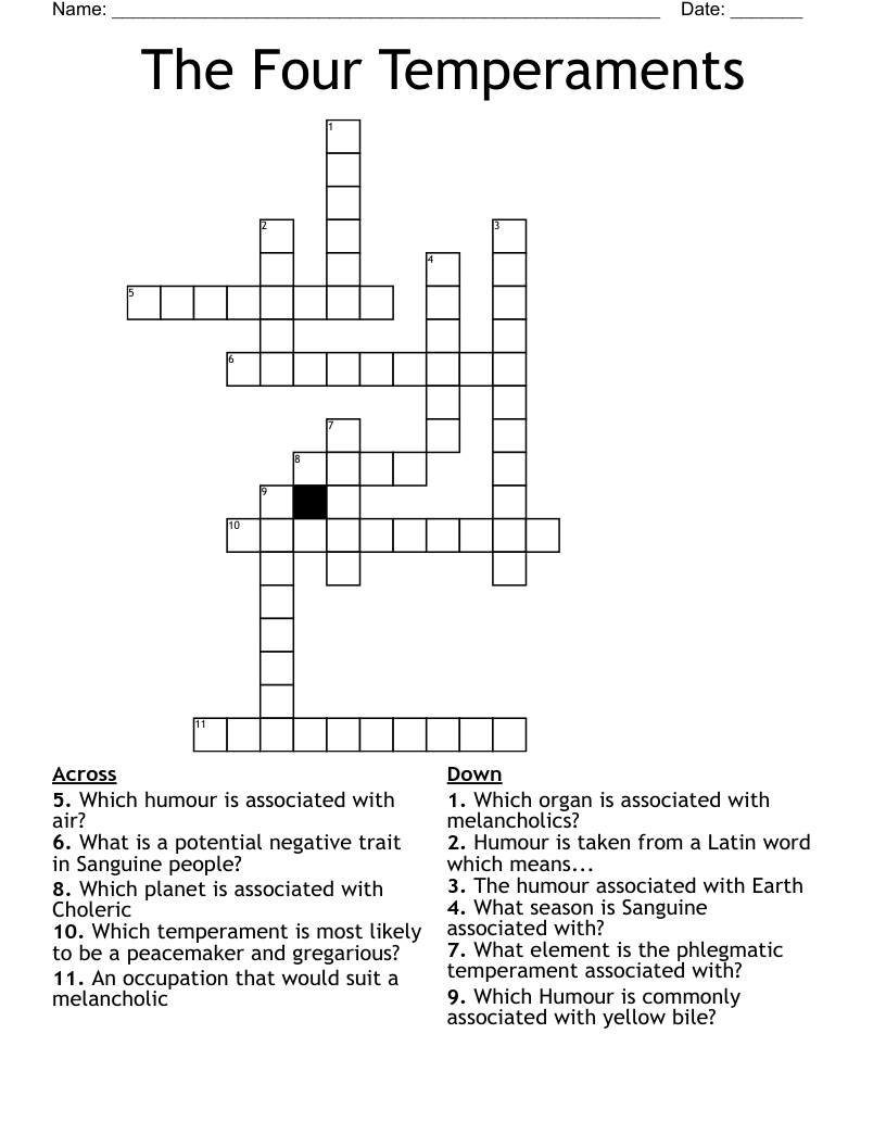 The Four Temperaments Crossword