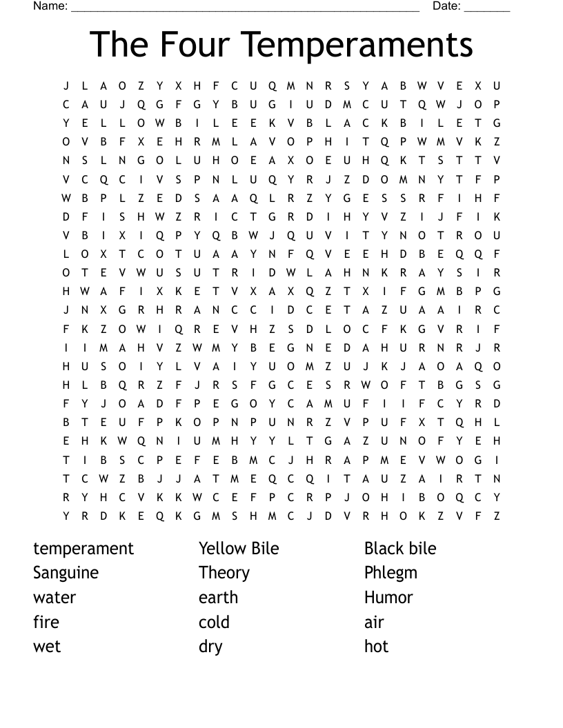 The Four Temperaments Word Search