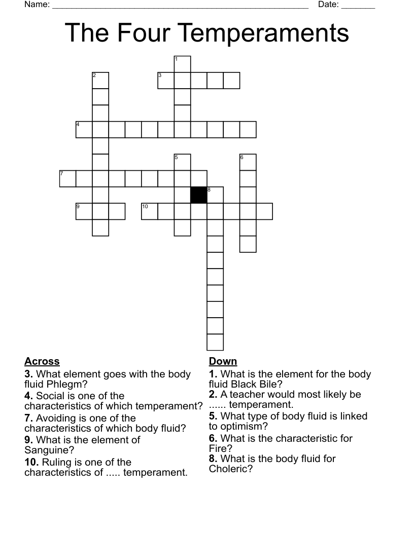 The Four Temperaments Crossword