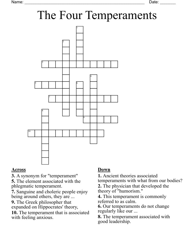 The Four Temperaments Crossword