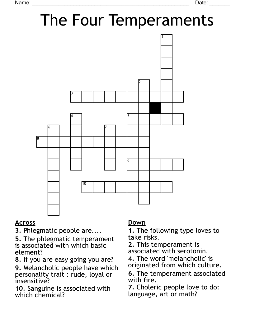 The Four Temperaments Crossword
