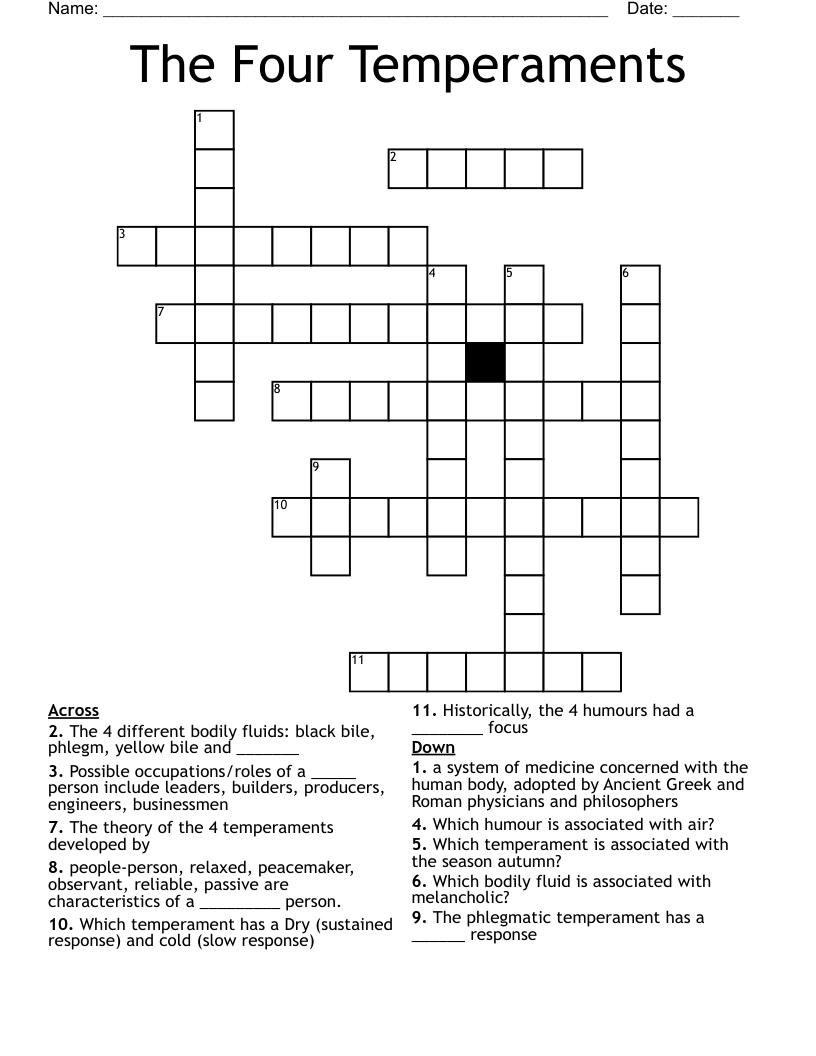 The Four Temperaments Crossword