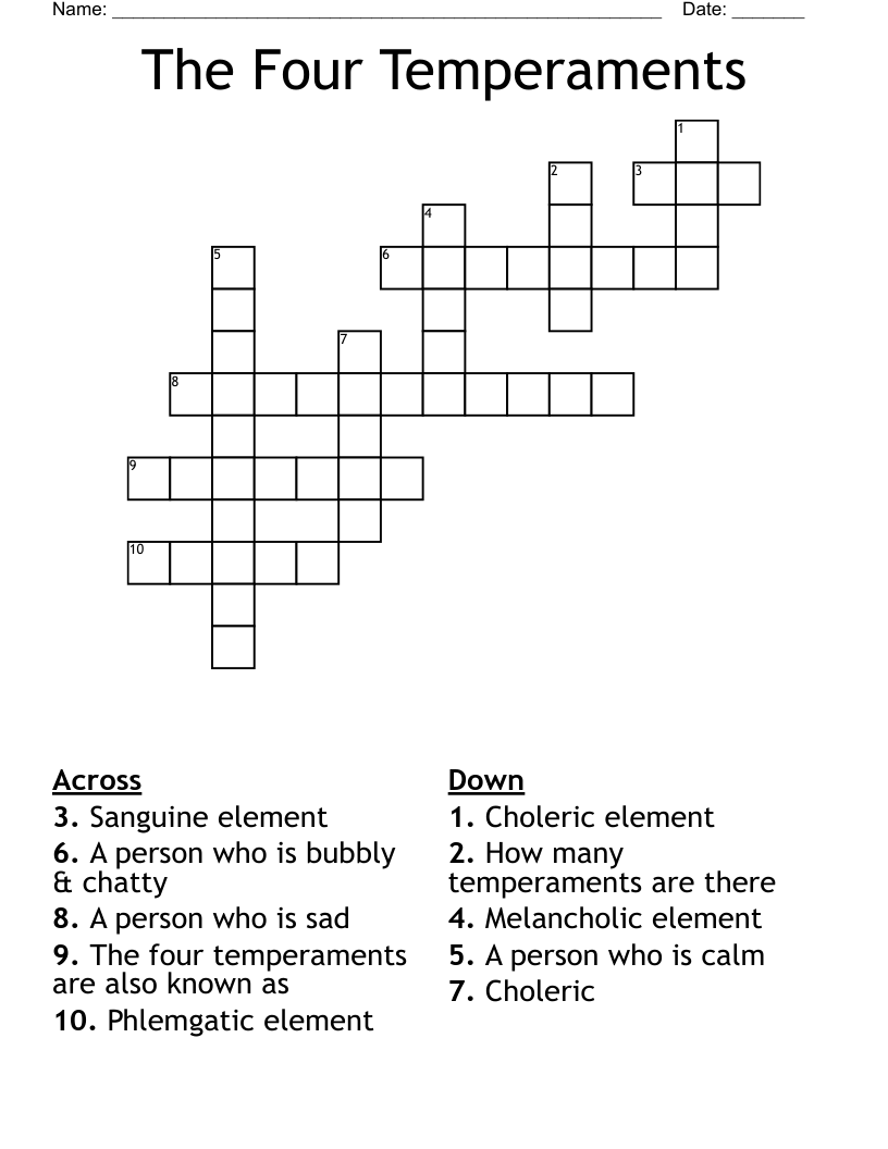 The Four Temperaments Crossword