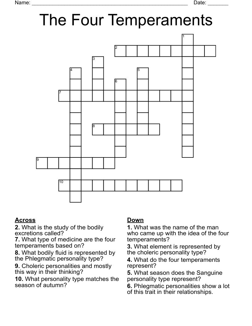 The Four Temperaments Crossword
