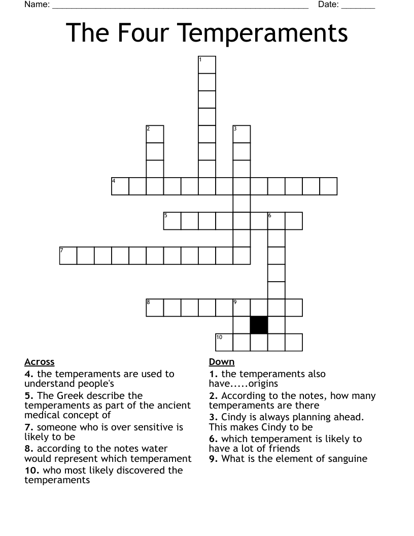 The Four Temperaments Crossword