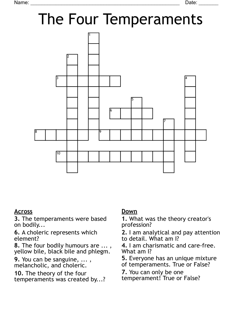 The Four Temperaments Crossword