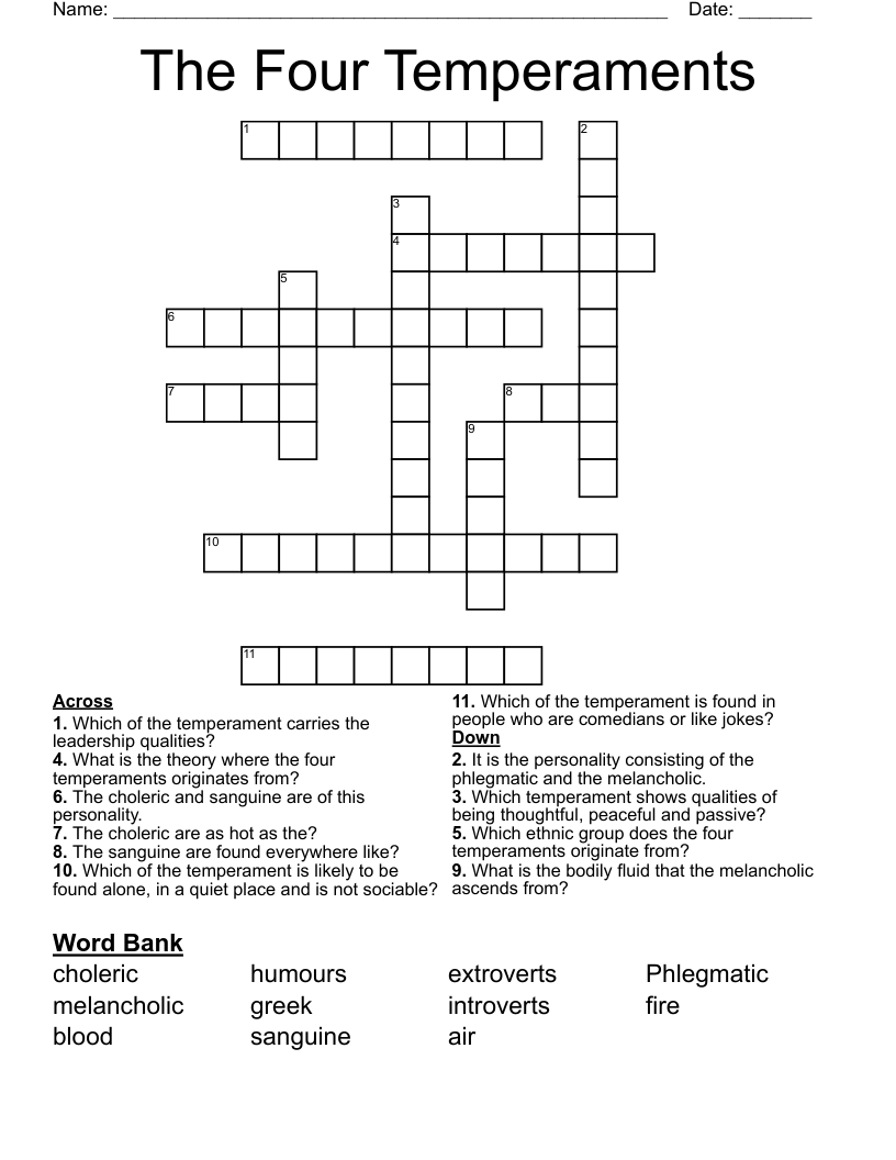 The Four Temperaments  Crossword