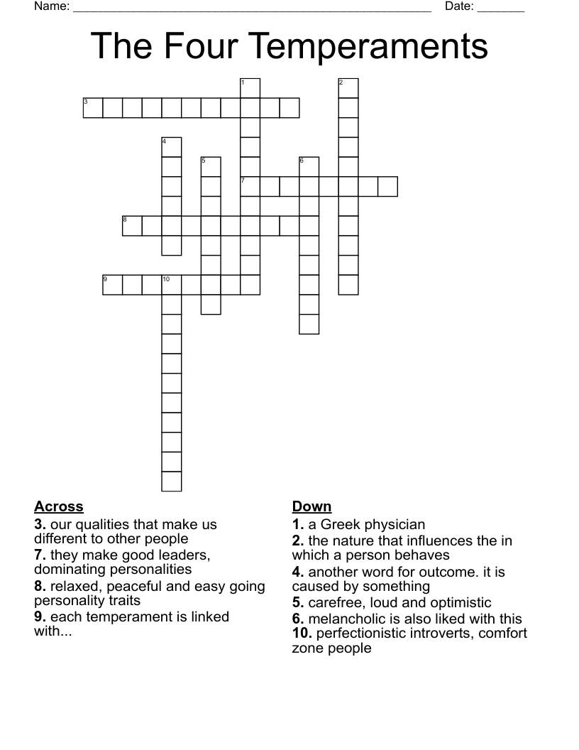 The Four Temperaments  Crossword