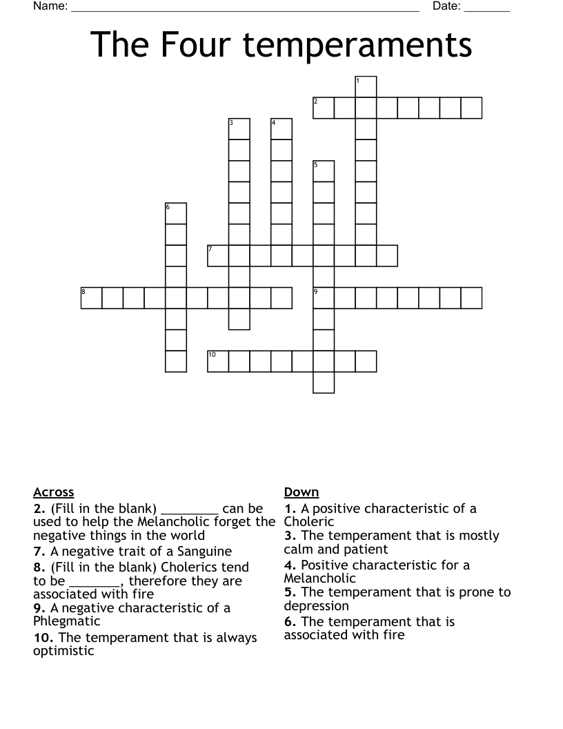 The Four temperaments Crossword