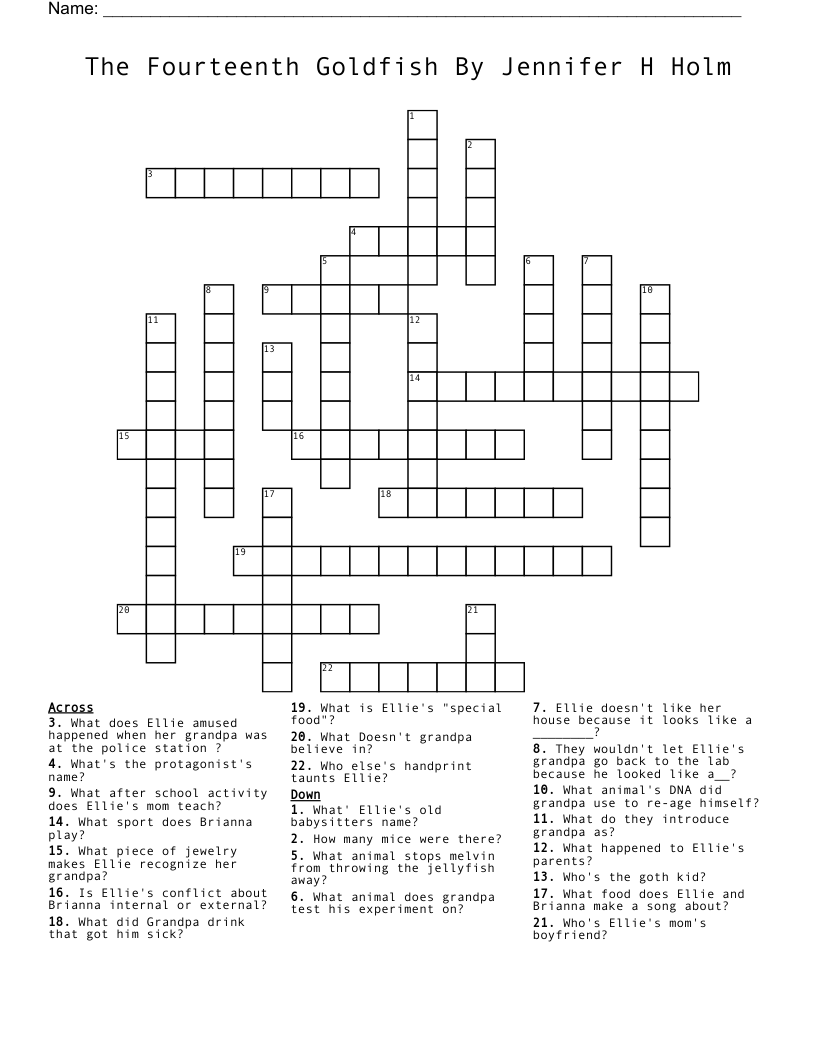 The Fourteenth Goldfish By Jennifer H Holm Crossword