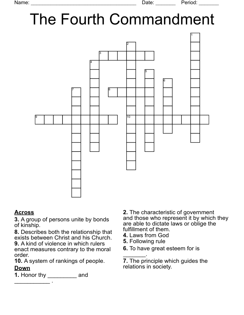 The Fourth Commandment  Crossword