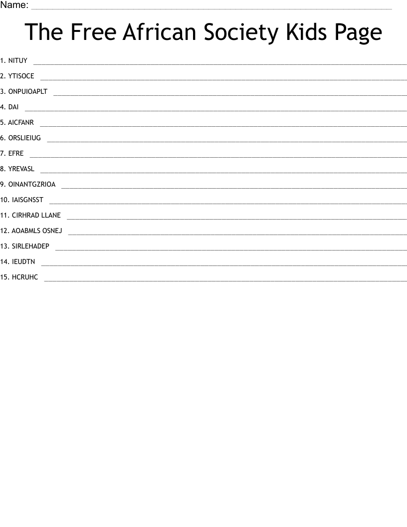 The Free African Society Kids Page  Word Scramble