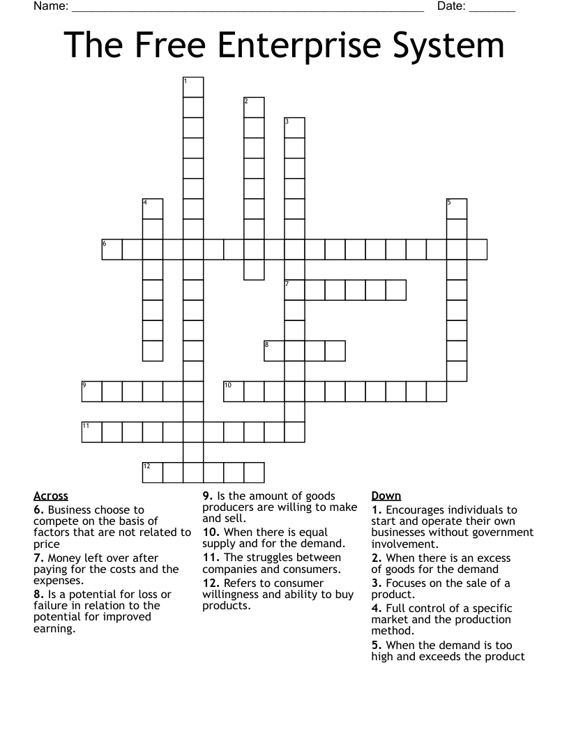 The Free Enterprise System Crossword