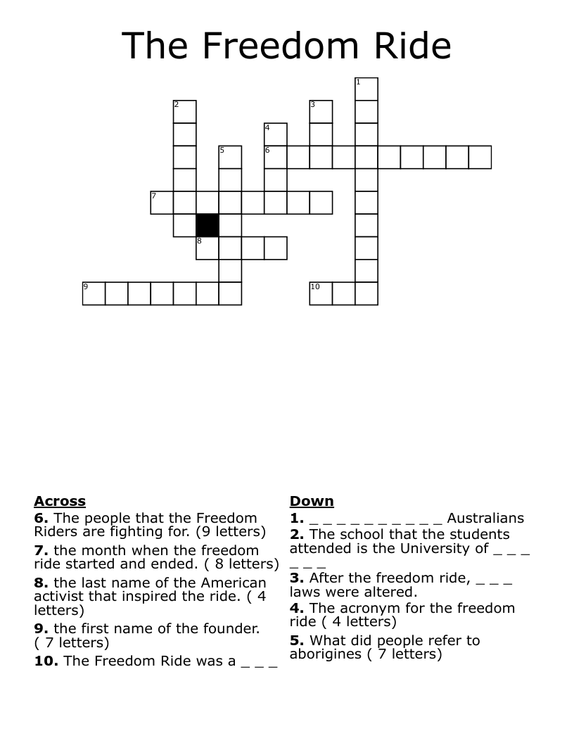 The Freedom Ride Crossword