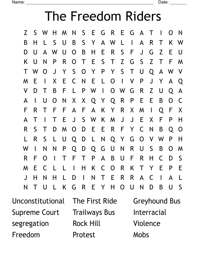 The Freedom Riders Word Search