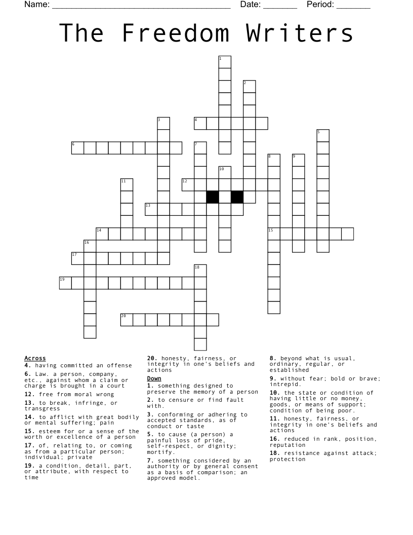 The Freedom Writers Crossword